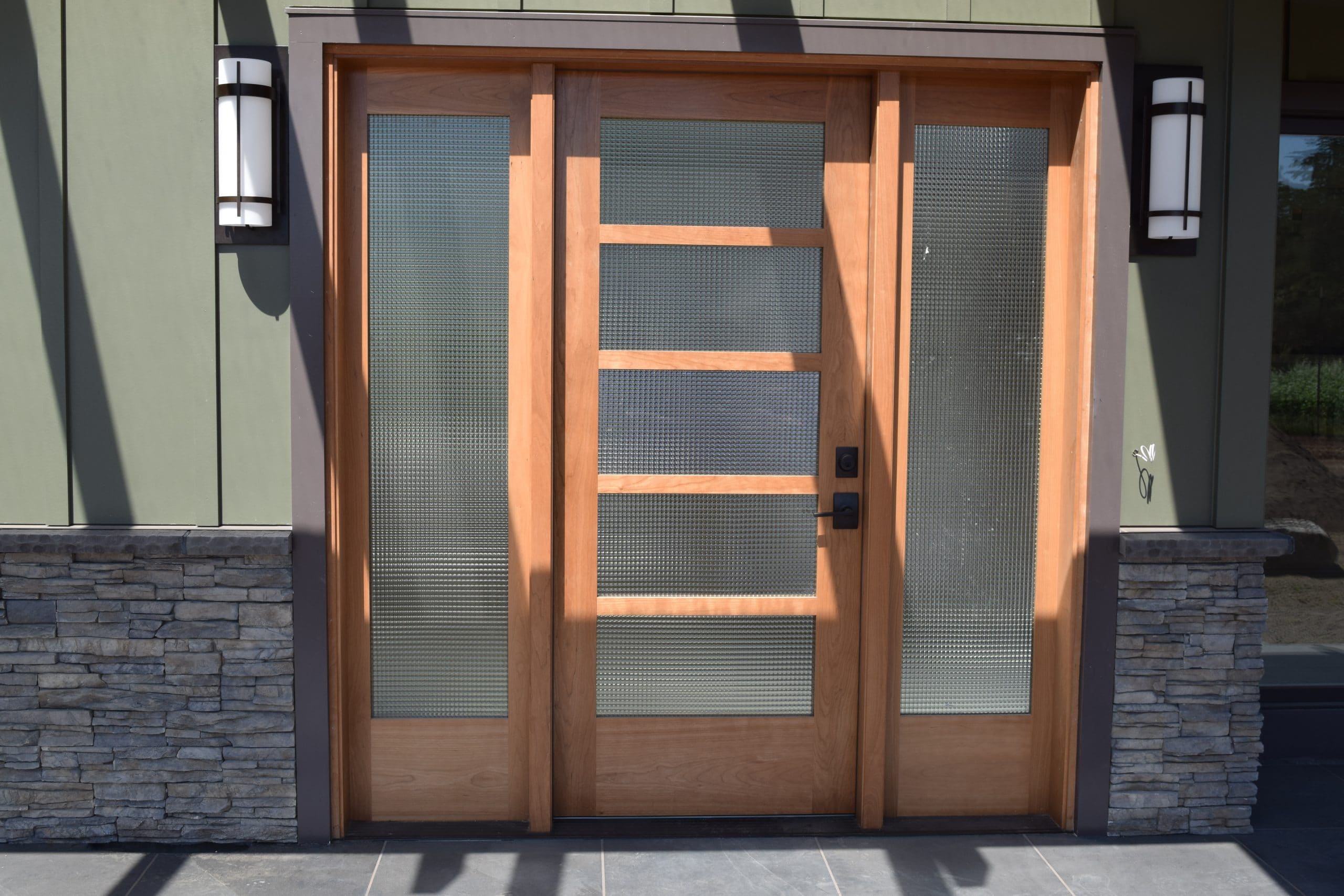 Solid American Cherry Doors with Cross Reed Glass Northwest Millwork